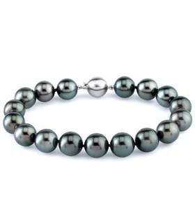 Superb 7.5"8-9mm Natural Tahitian genuine black round pearl bracelet - Picture 1 of 1