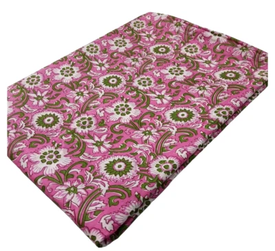 5 Yard Pink Floral Cotton Fabric Sanganeri Printed Craft Sewing Clothing Apparel - Image 1 of 4