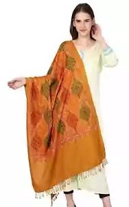 India Pashmina Wool Solid Shawl Hand-Cut Kani Quality Maroon Beige Jamavar Stole - Picture 1 of 3