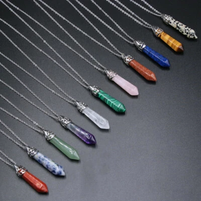 Natural 20pcs Mixed Stone Hexagonal Pillar Pendant Bead Jewelry Necklace 10x32mm - Image 1 of 4