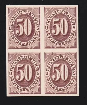 US J21P3 50c Postage Due India Proof on Card Block of 4 XF SCV $210 - Image 1 of 2