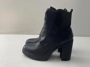 Aldo Women's Black Faux Leather Front &Side Zip Heels Ankle Boot UK 6 EU 39 B216 - Picture 1 of 7