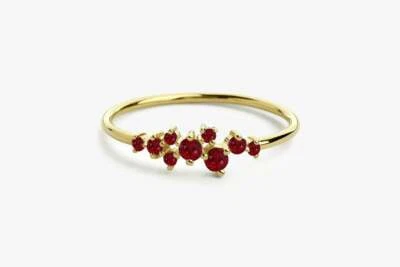 Cluster Goldring 14K 585 Gold 9 Natürliche Rot Rubin 0,38ct mit hoher Reinheit - Bild 1 von 3