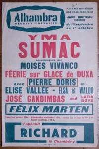 SEHR SELTENES ORIGINAL YMA SUMACH POSTER ALHAMBRA PARIS 1. KONZERT von 1957 in FRANKREICH - Bild 1 von 3