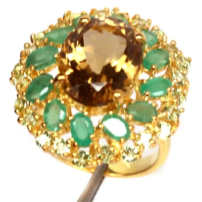 12 X 15 Mm. Goldener Gelb Citrin Smaragd Peridot Damen Ring 925 Silber Sterling - Bild 1 von 4