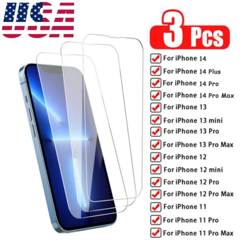 PACK de 3 protectores de pantalla de vidrio templado para iPhone 14 13 12 11 Pro Max XR XS Max Foto 1 de 4