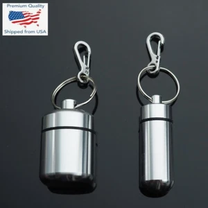 2pcs Set Waterproof Aluminum Pill Container Capsule Bottle Keychain Clip Silver - Picture 1 of 6