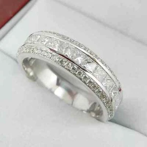 2CT Princess Cut Lab-Created Diamond Men's Engagement Ring 14K White Gold Finish - Picture 1 of 4