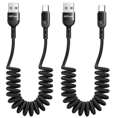 AICase USB A To Type C Coiled USB C Charger Date Cord Charging Cable For Samsung - Image 1 of 4