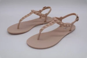 QUPID CALIS-01 THONG TOE JELLY FLATS SANDALS NUDE MATTE PVC CHOOSE SIZE - Picture 1 of 3