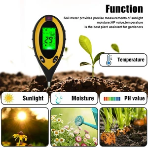 LCD 4 en 1 medidor de suelo pH temperatura humedad luz probador de suelo NUEVO - Imagen 1 de 17