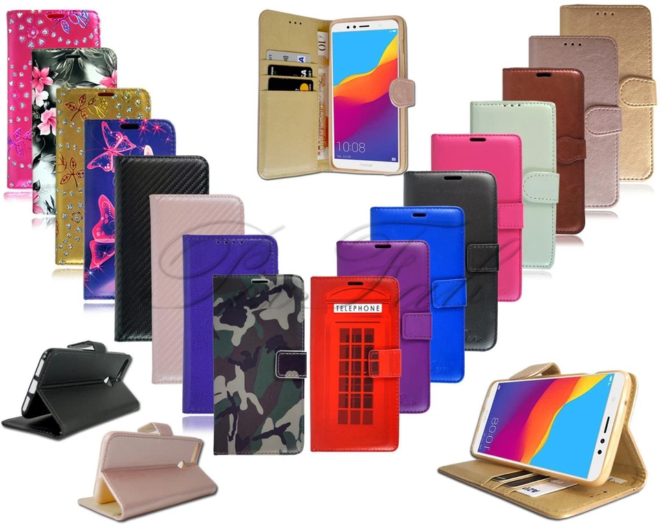 New Genuine Black Leather Wallet Luxury Phone Case For HUAWEI Mobile Phone Foto 1 de 1