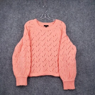 Suéter J Crew Mujer L Grande Naranja Pointelle Cuello Redondo Mezcla de Lana Tejido con Cable Foto 1 de 4