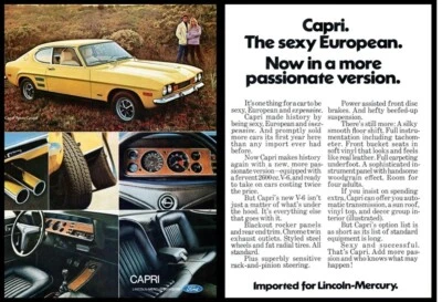 1972 Mercury Capri V6 Hatchback Vintage Print Ad Sexy Passionate Couple Wall Art - Image 1 of 3