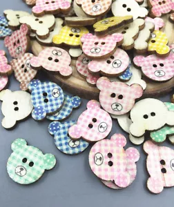 100pcs Mix color Plaid Bear Head Wooden Buttons Fit Sewing Scrapbooking 17.5mm - Picture 1 of 4