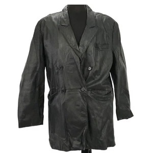 Pelle Cuir Women Vintage 80s 90s Sports Coat Leather Black Jacket Blazer Size XL - Picture 1 of 10