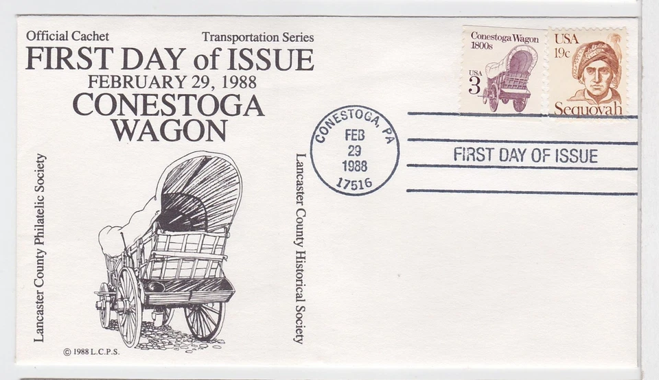 TurtlesTradingPost- Conestoga Wagon 1800s- 1988 #2252 FDC Lancaster Philatelic - Image 1 of 1