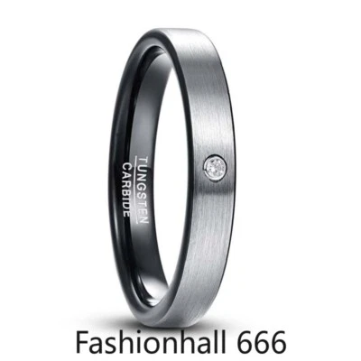 Anillos de boda cómodos de 4 mm de circonita cúbica cepillada de tungsteno para mujer 5-12 Foto 1 de 4