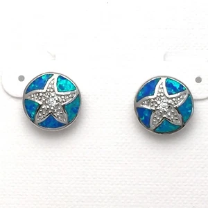 Opal & Sterling Silver Starfish Beach Theme Post Earrings - Brand New - Picture 1 of 1