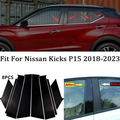 For Nissan Kicks P15 2018-2023 Gloss Black Door Trim Pillar Posts Window Decal - Image 1 of 4