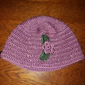 Girls Lavender Crocheted Beanie with Flower - Picture 1 of 8