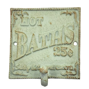 Rustic Vintage Style Hot Baths Plaque Sign Rustic Bathroom Towel Robe Coat Hook - Picture 1 of 4