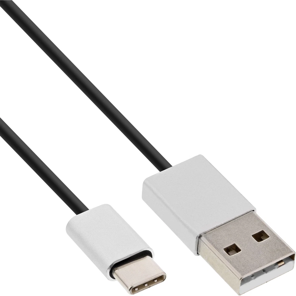 InLine® USB 2.0 Kabel A Stecker an Typ-C™ Stecker schwarz / Alu flexibel 5m - Bild 1 von 1