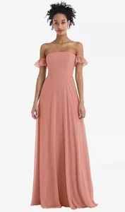 Schulterfreie Rüsche Manschette Ärmel Maxikleid...TH046...Wüstenrose... Größe 6 - Bild 1 von 5