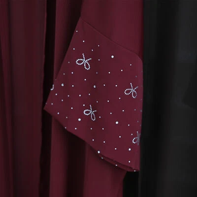 Middle East Dubai Abaya Open Muslim Women Beaded Bow Cardigan Robe Kaftan Gowns - Image 1 of 4