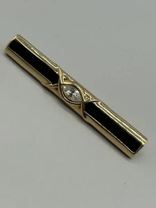 SAL Swarovski Gold Tone Black Enamel Crystal Bar Brooch Pin Elegant Jewelry - Picture 1 of 9