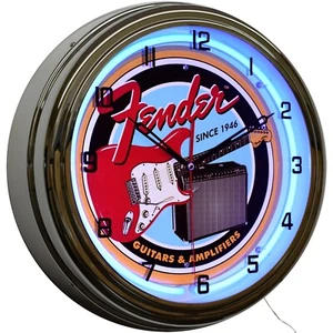 16" Fender Guitarras AMP Desde 1946 Letrero * Neón Publicitario Reloj Hombre Cueva (Azul) - Imagen 1 de 6