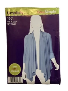 Simplicity Jacke vorne offen Schnittmuster UNCUT Gr. XXS-XL Wasserfall #1961 - Bild 1 von 3