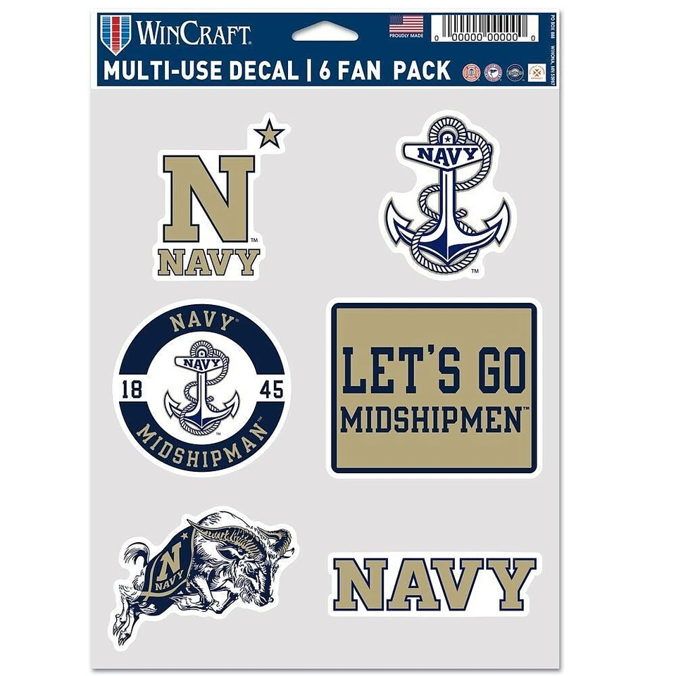 Navy Midshipmen Multi-Use 6 Fan Pack NCAA Decal Stickers *Free Shipping - Image 1 of 1