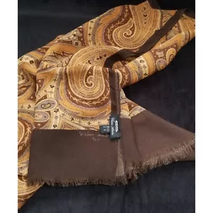 $695 Cesare Attolini Cashmere Silk Scarf - Lightweight Brown/Ochre/Gray Paisley - Picture 1 of 4