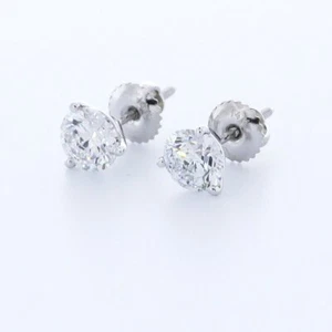 2.0 CTW NATURAL DIAMONDS G/SI1 ROUND CUT 14K WHITE GOLD 3-PRONG CLASSIC EARRINGS - Picture 1 of 4
