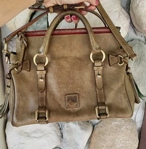 Dooney Bourke Florentine Leder natur taupe braun Umhängetasche Handtasche Quaste LESEN - Bild 1 von 24
