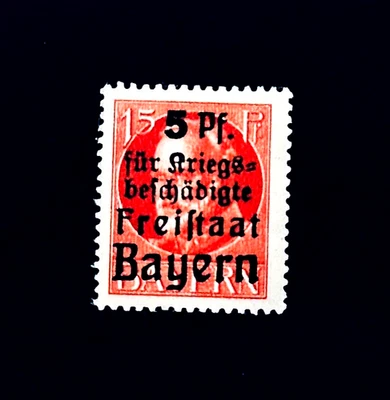 德国巴伐利亚邮票 - 1919 年战争受伤叠印路德维希三世 Sn B2 MVLH 83🔥 — 第 1/2 张图片