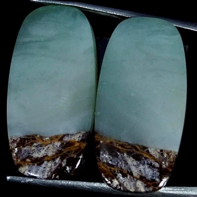 Par de cojines de calcedonia acuática natural 22,20 quilates cabujón piedras preciosas 13X25X3 mm Foto 1 de 4