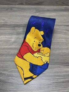 Cravate Disney Winnie l'ourson et abeilles bleu vintage 100% soie - Photo 1/4