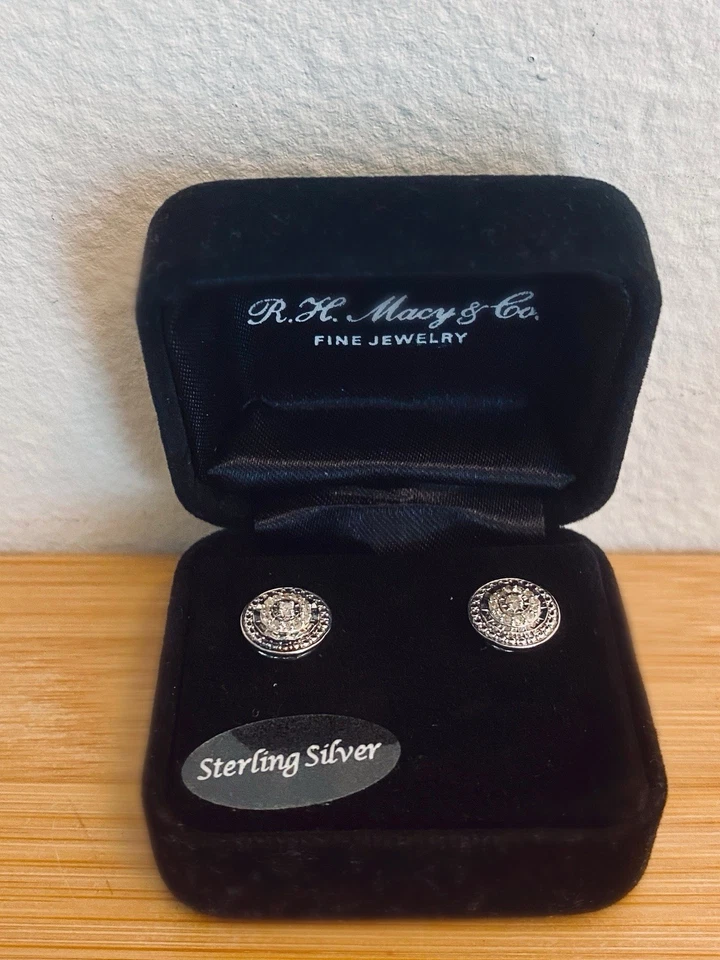 Macy's Diamond Halo Cluster Stud Earrings (1/10 ct. t.w.) in Sterling Silver