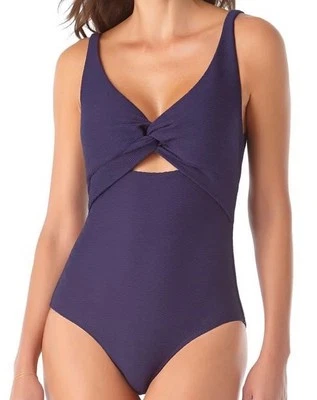 Traje de baño Anne Cole texturizado torcido frontal azul marino de una pieza talla 8 $112 nuevo con etiquetas Foto 1 de 4