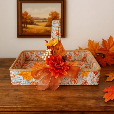 Autumn Decorative Fabric Basket Padded Floral Fall Display Hamper Box Decor Gift - Image 1 of 4