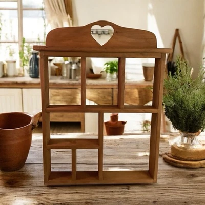 VTG Cottagecore Large Wood Heart Cut Out Curio Cubby Wall Shelf Trinket Display - Image 1 of 4