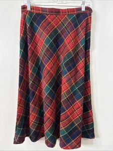VTG Wool Skirt Sz S Red Plaid Tartan Dark Academia Modest Preppy Below Knee - Picture 1 of 3