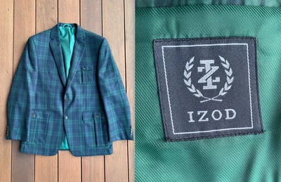 Izod Blackwatch 40R Tartan Plaid 3 Pocket Norfolk Blazer Jacket Sport Coat - Image 1 of 4
