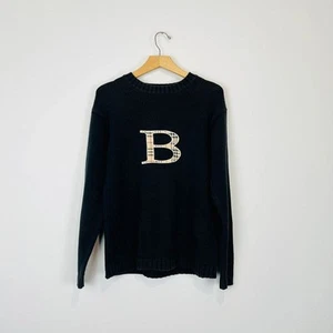 Burberry Vintage Navy Blue Nova Check Logo Cotton Chunky Knit Jumper UK M - Picture 1 of 10