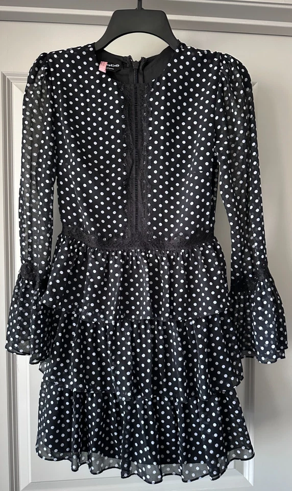 Bebe Womens Mini Long Sleeve Polka Dot Dress Size 0 - Image 1 of 4