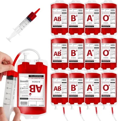 LANSIAN Blood IV Bags for Drinks 12 Packs Reusable 12pcs bag+ 1 syringes, transparent