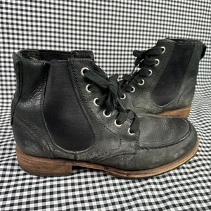 UGG Jarrett Black Boots Elastic Lace Up Moc Toe Leather Men's Size 9.5 - Picture 1 of 7