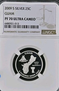 2009 S, GUAM, state silver Quarter, NGC, PF70, US Territories - Picture 1 of 6